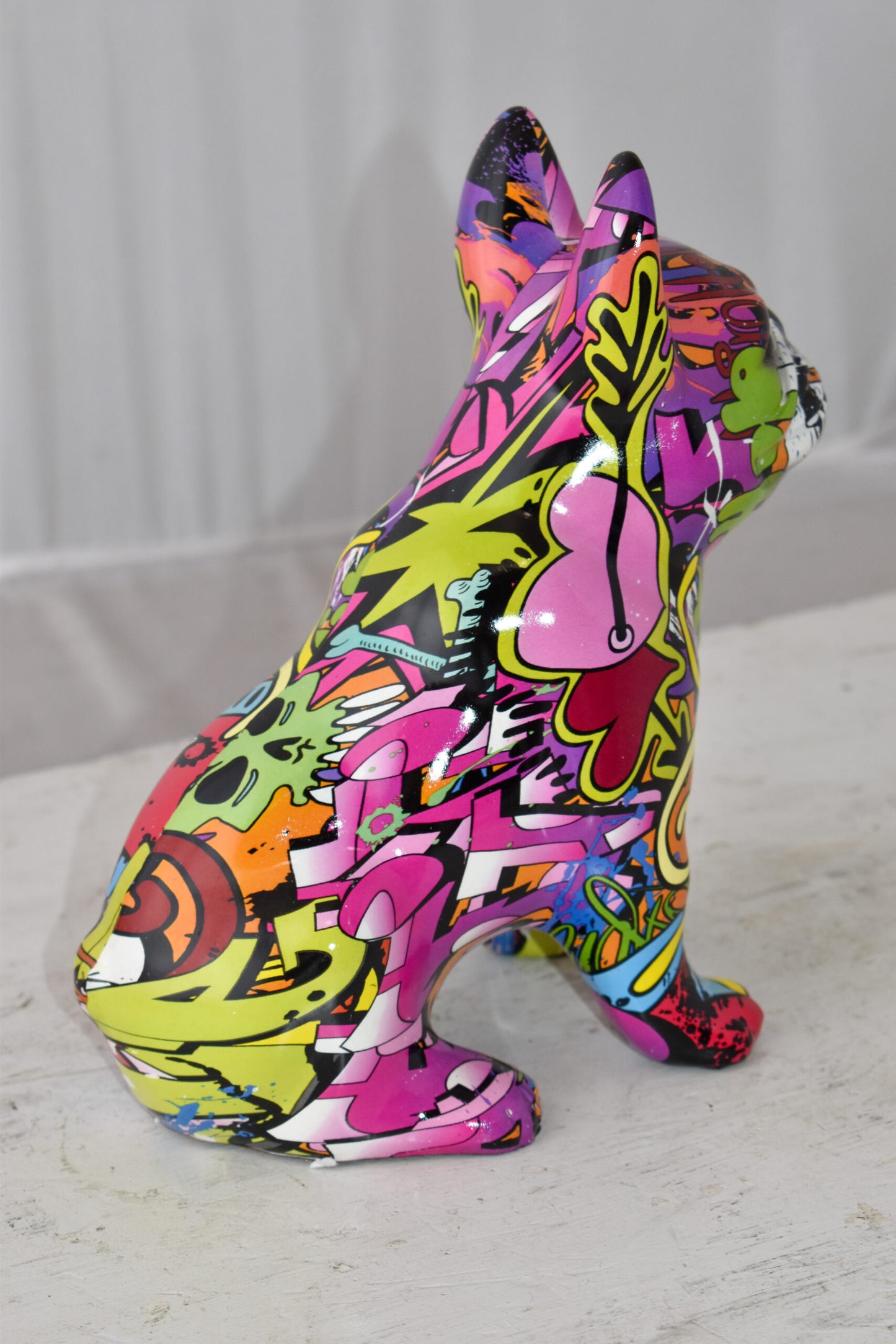 French Bulldog Painted Purple Graffiti Resin Statue Size: 8" x 5" x 10"H