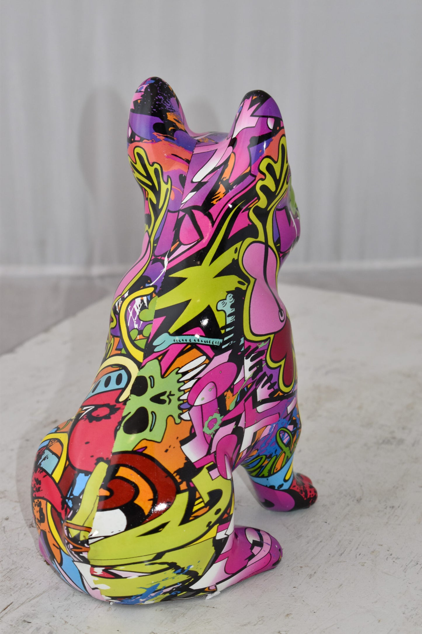 French Bulldog Painted Purple Graffiti Resin Statue Size: 8" x 5" x 10"H