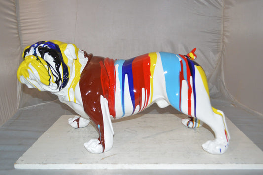 Modern art resin multicolored Bulldog statue -  Size: 28"L x 12"W x 16"H.