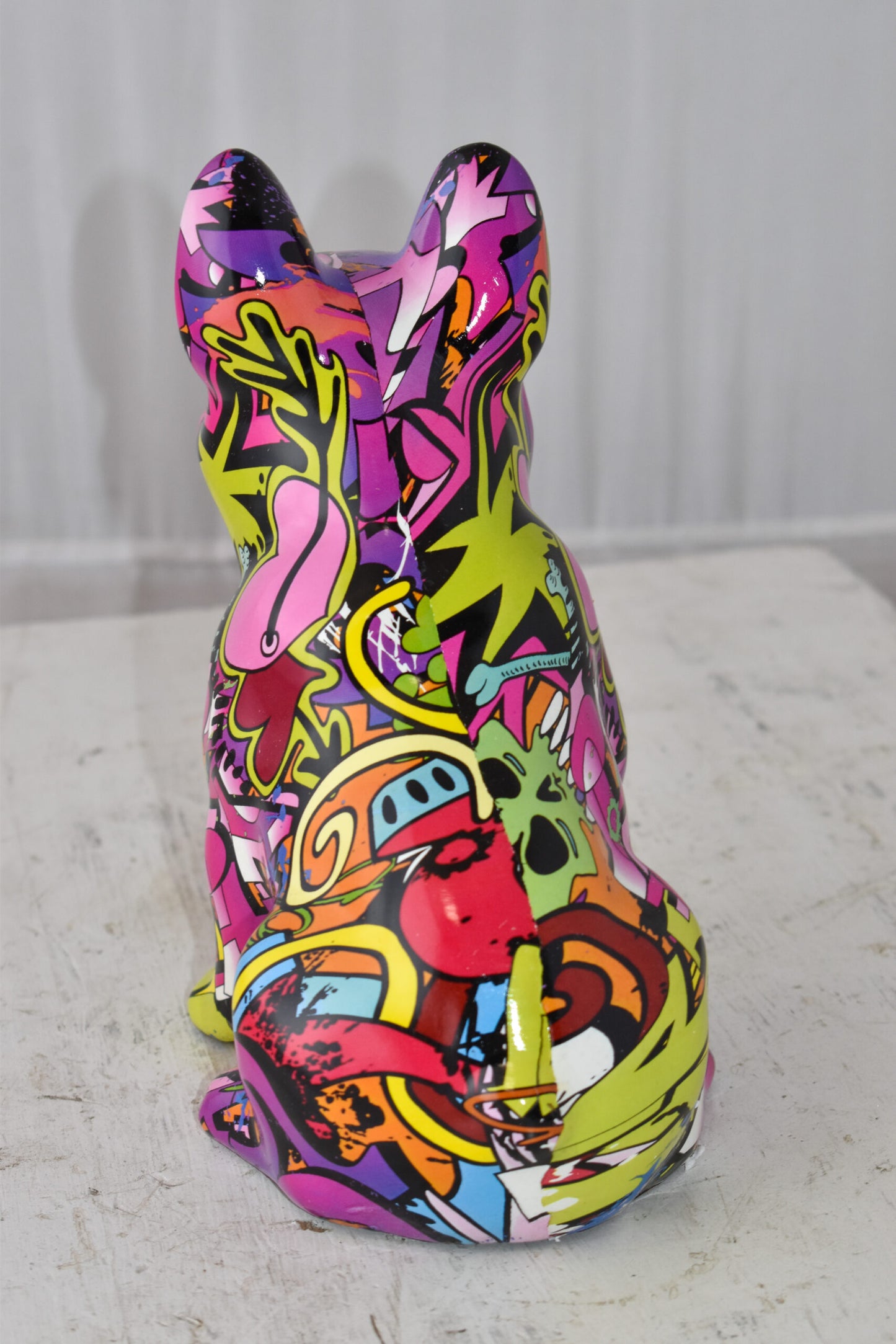 French Bulldog Painted Purple Graffiti Resin Statue Size: 8" x 5" x 10"H