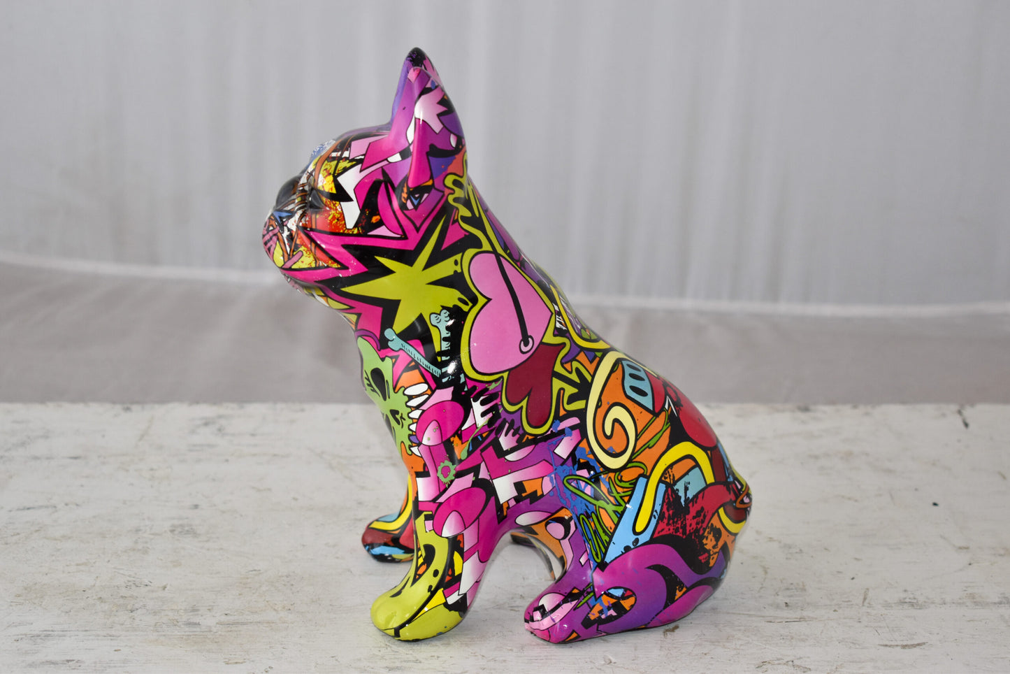 French Bulldog Painted Purple Graffiti Resin Statue Size: 8" x 5" x 10"H