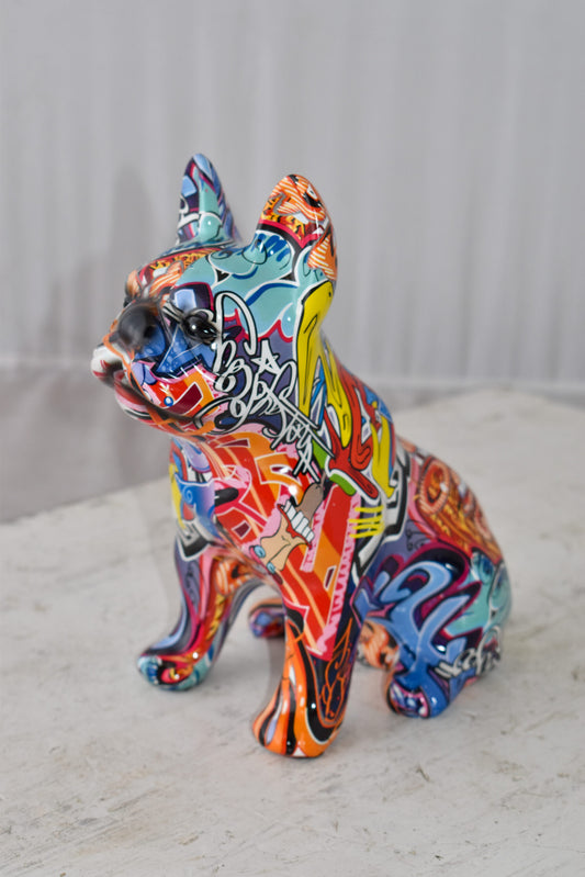 French Bulldog Painted Red Graffiti Resin Statue Size: 8" x 5" x 10"H