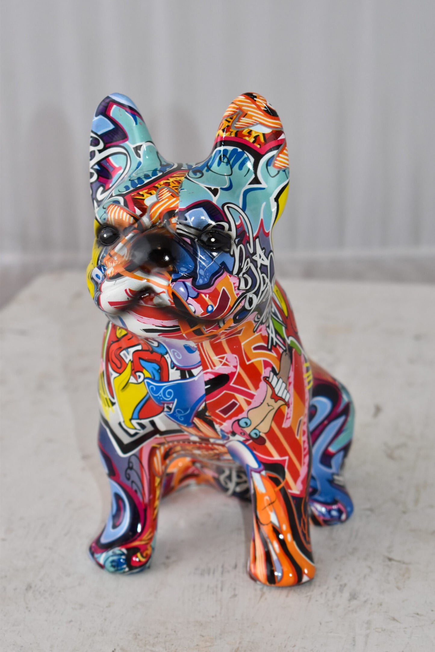 French Bulldog Painted Red Graffiti Resin Statue Size: 8" x 5" x 10"H