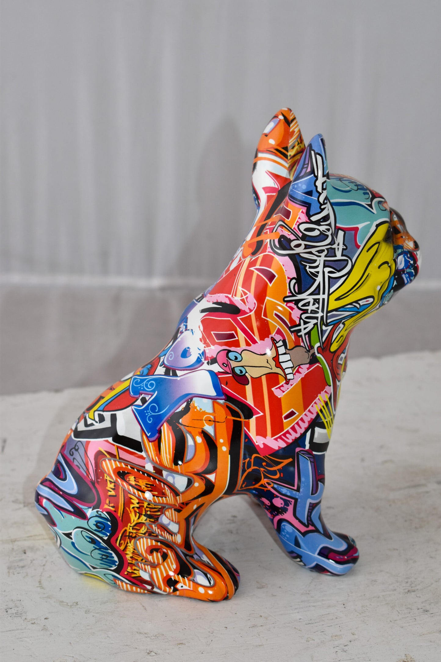 French Bulldog Painted Red Graffiti Resin Statue Size: 8" x 5" x 10"H