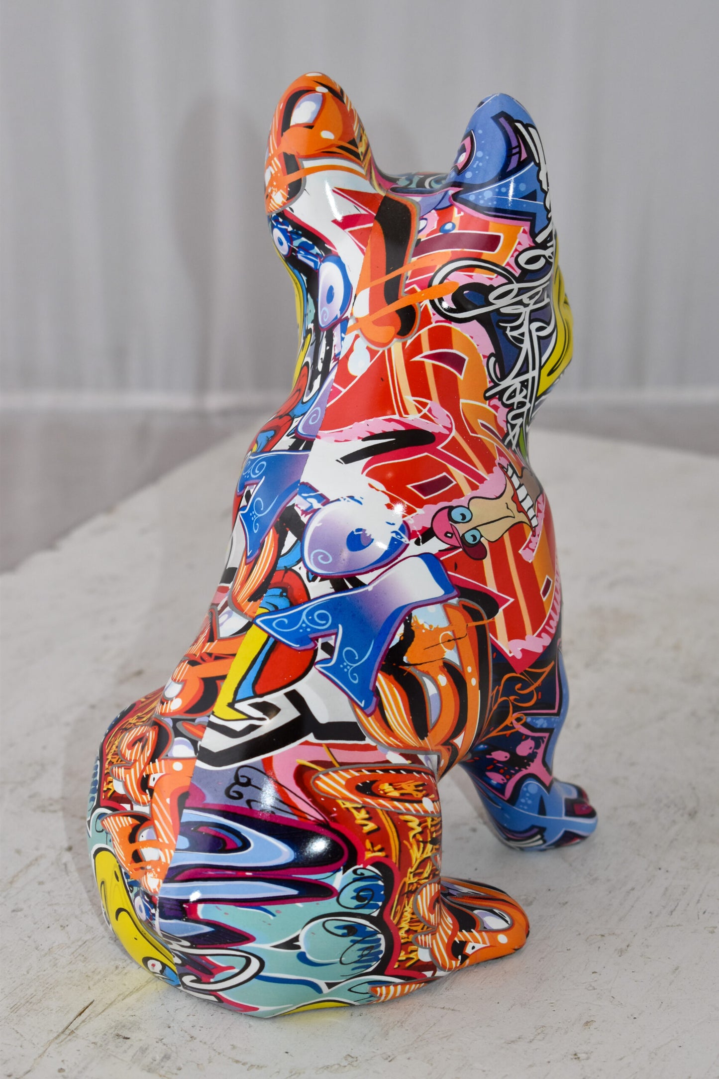 French Bulldog Painted Red Graffiti Resin Statue Size: 8" x 5" x 10"H