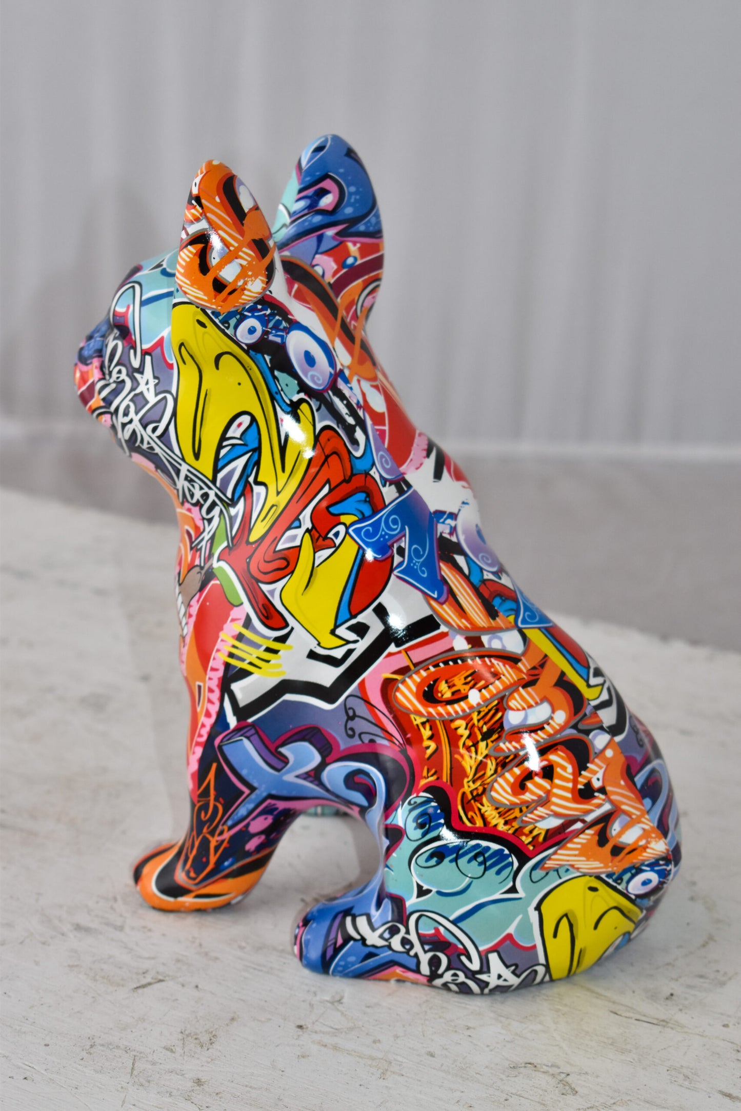 French Bulldog Painted Red Graffiti Resin Statue Size: 8" x 5" x 10"H