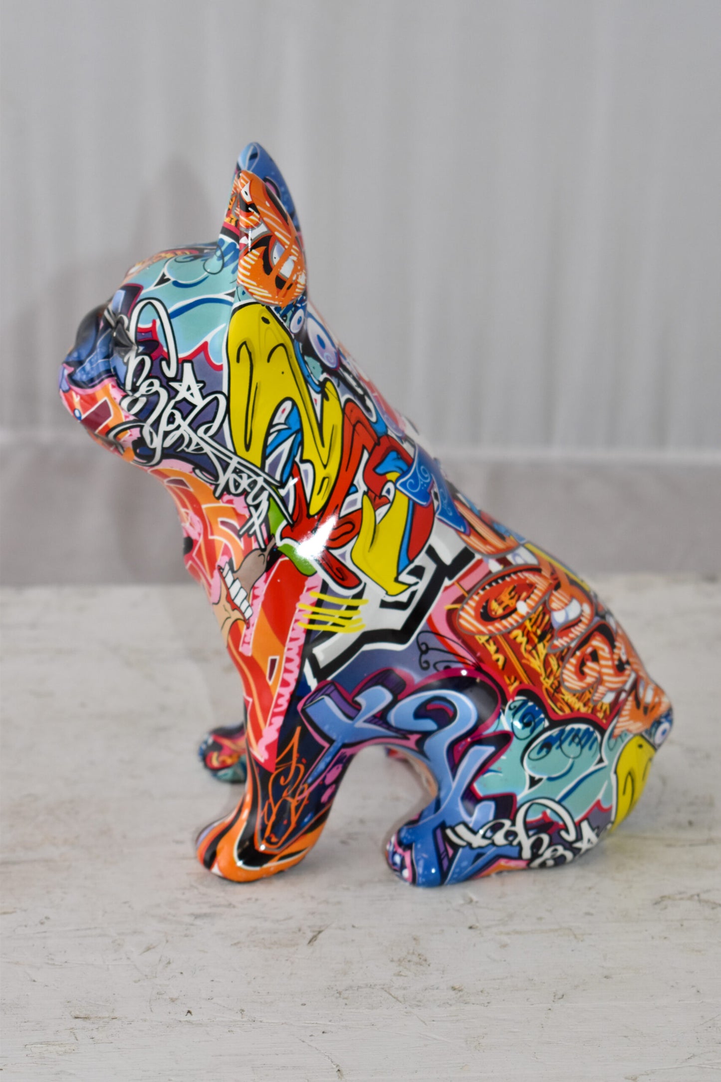 French Bulldog Painted Red Graffiti Resin Statue Size: 8" x 5" x 10"H