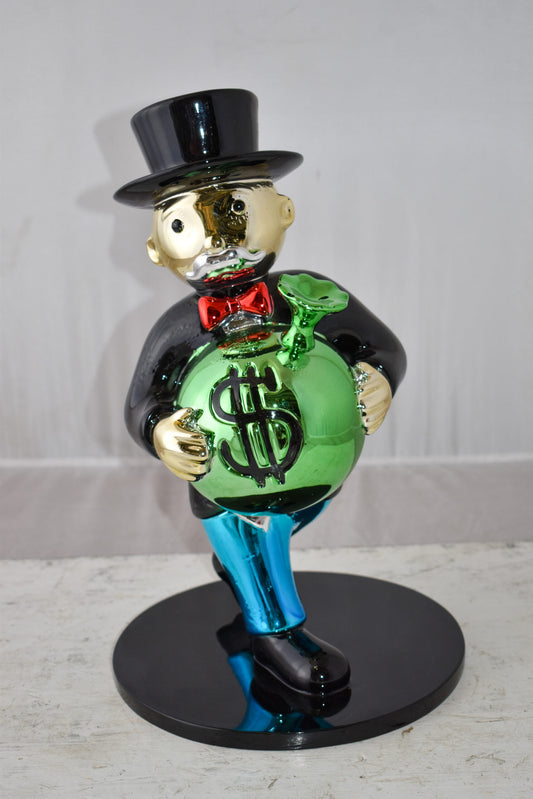 Vibrant Monopoly Man Holding Money Bag Resin Statue Small Size: 10" x 10" x 16"H