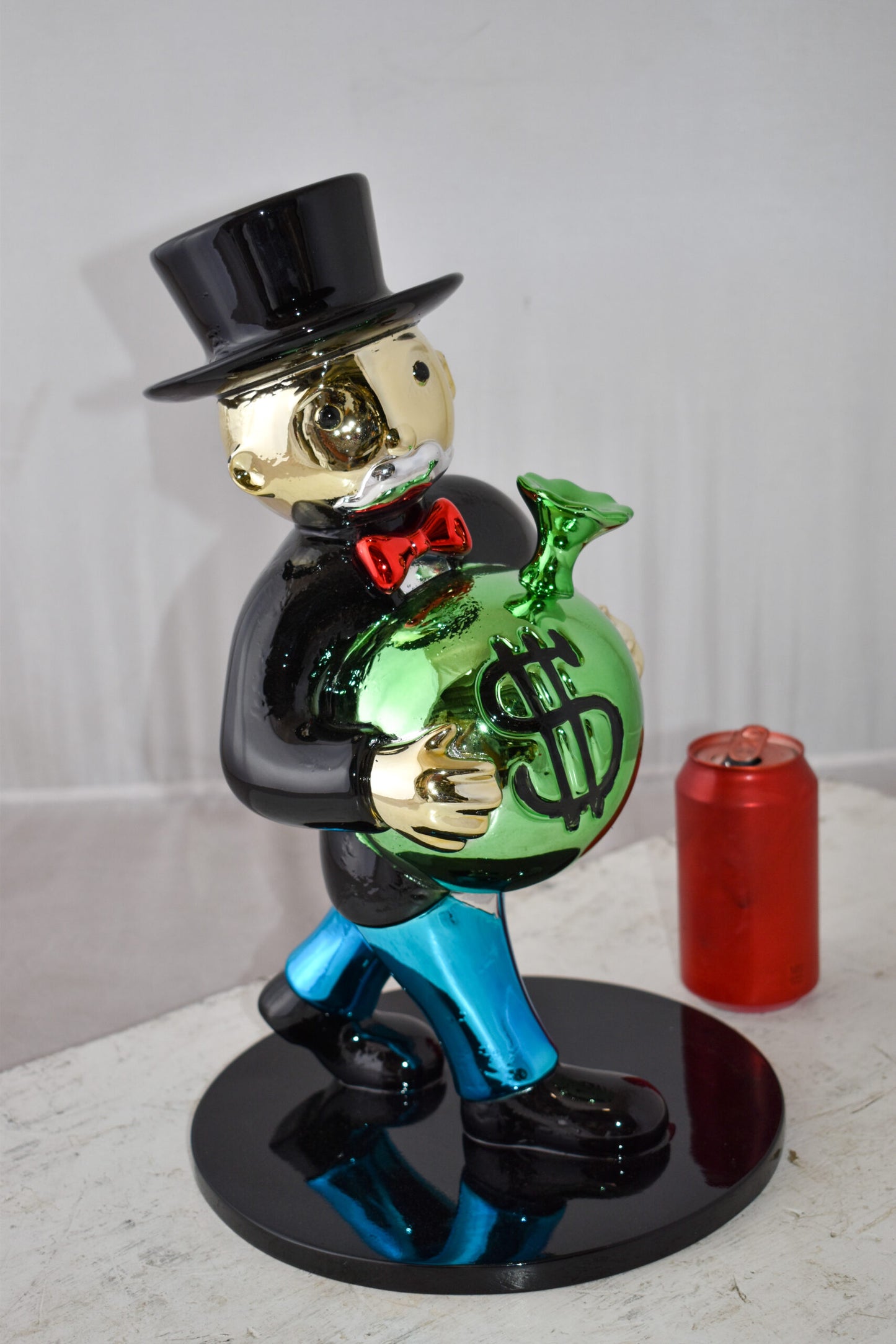 Vibrant Monopoly Man Holding Money Bag Resin Statue Small Size: 10" x 10" x 16"H