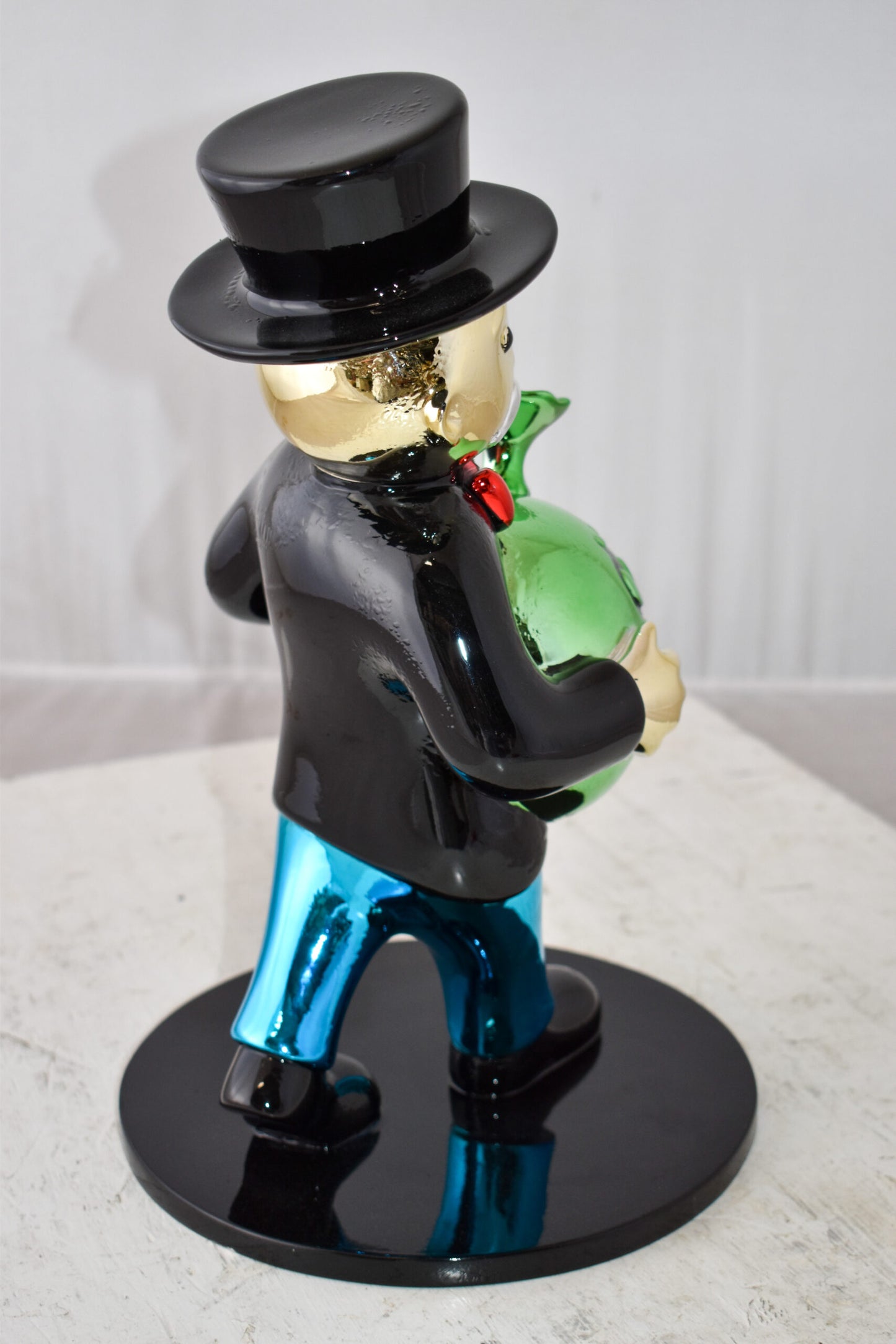Vibrant Monopoly Man Holding Money Bag Resin Statue Small Size: 10" x 10" x 16"H