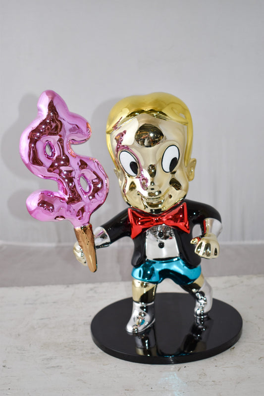 Cartoon Monopoly Girl with Money Cotton Candy Resin Statue 12" x 10" x 15"H