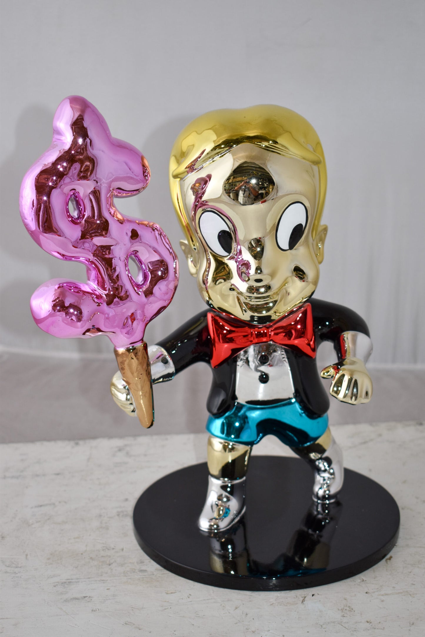 Cartoon Monopoly Girl with Money Cotton Candy Resin Statue 12" x 10" x 15"H