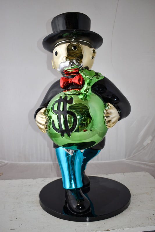 Casual Monopoly Man Holding Money Bag Resin Statue Large Size: 16" x 16" x 32"H