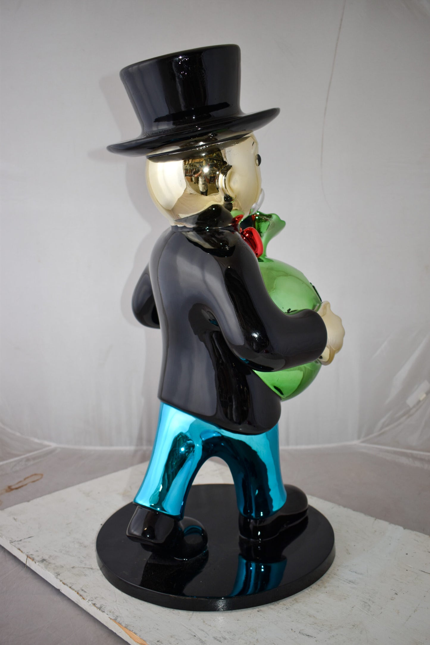 Casual Monopoly Man Holding Money Bag Resin Statue Large Size: 16" x 16" x 32"H