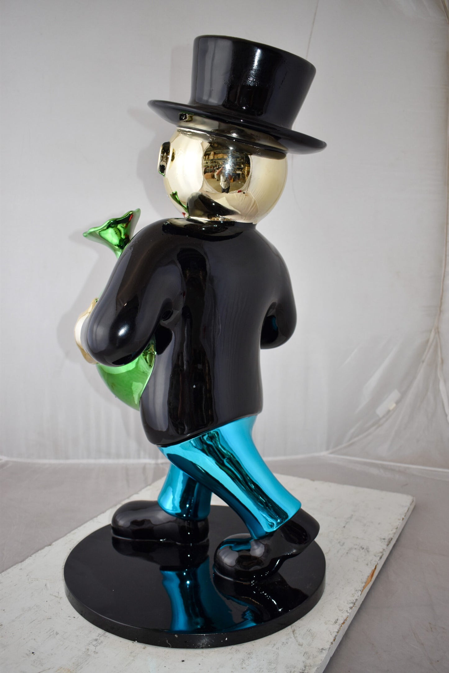Casual Monopoly Man Holding Money Bag Resin Statue Large Size: 16" x 16" x 32"H
