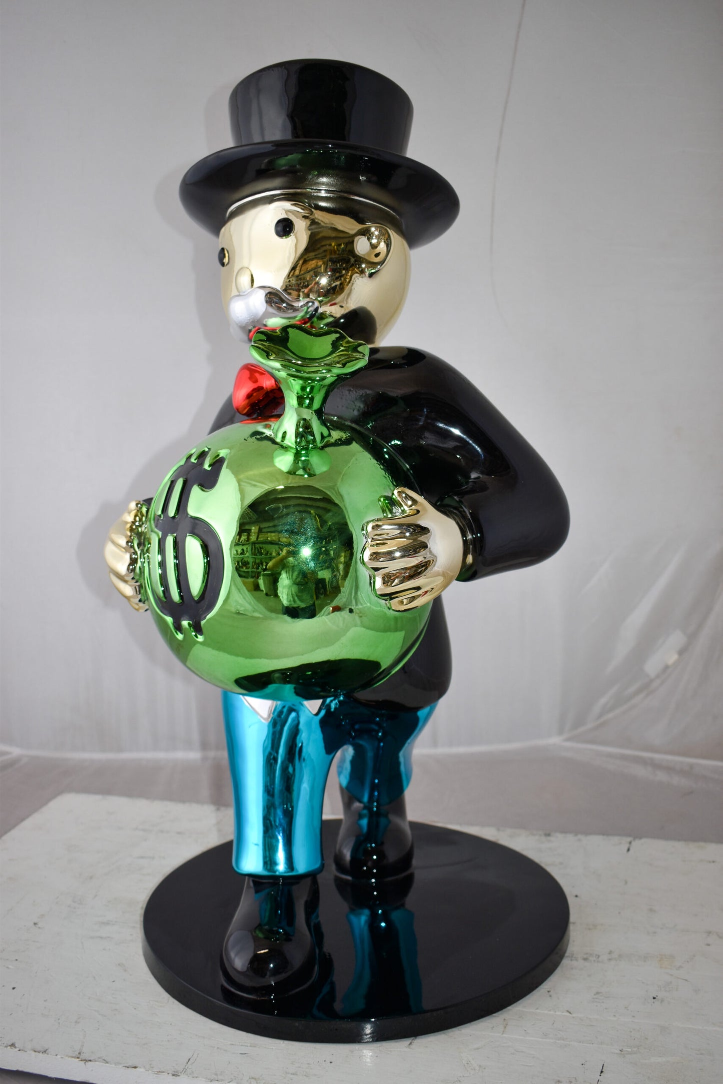 Casual Monopoly Man Holding Money Bag Resin Statue Large Size: 16" x 16" x 32"H