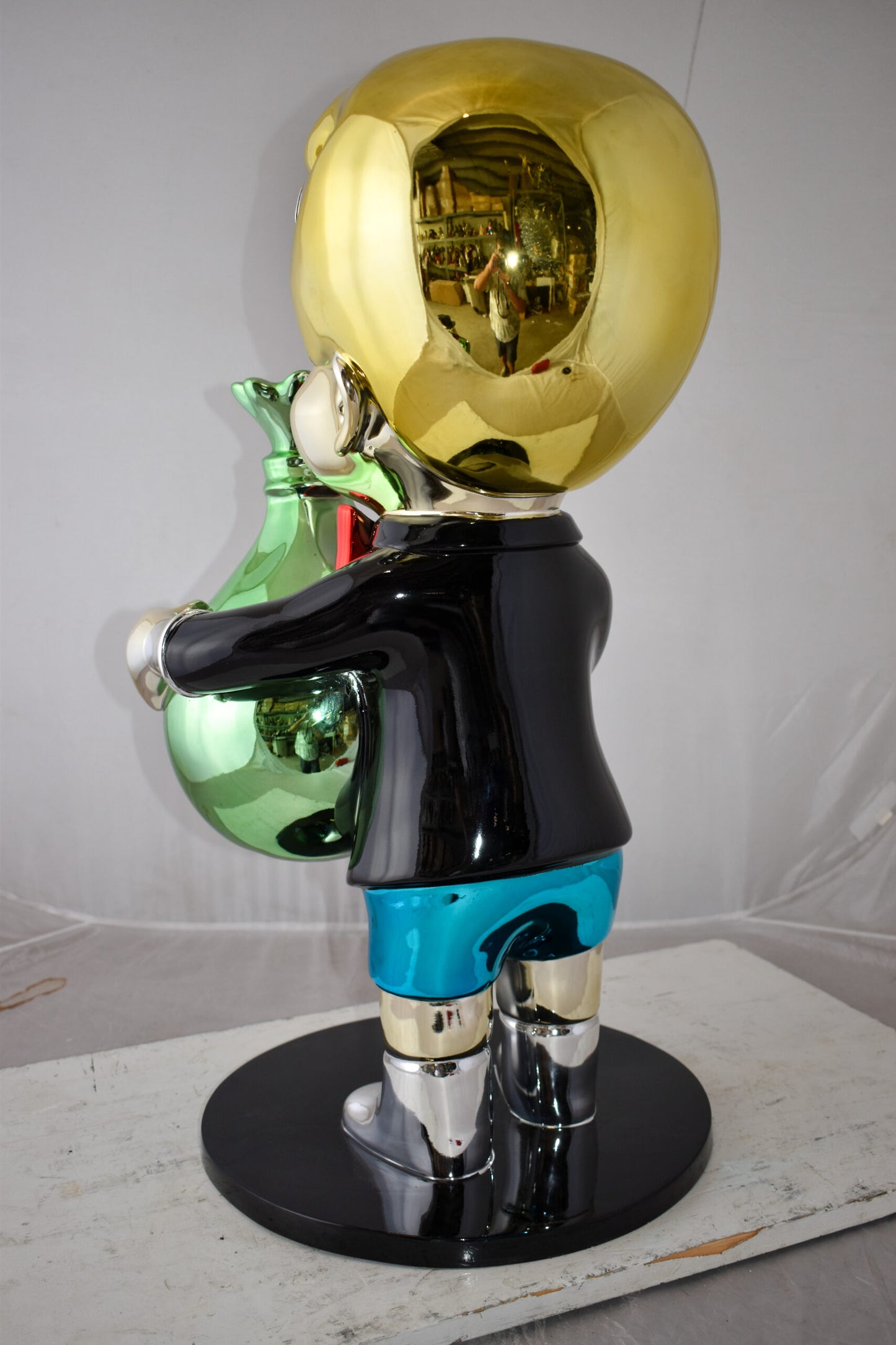 Excited Cartoon Boy Holding Money Bag Resin Statue Large Size: 16" x 16" x 32"H