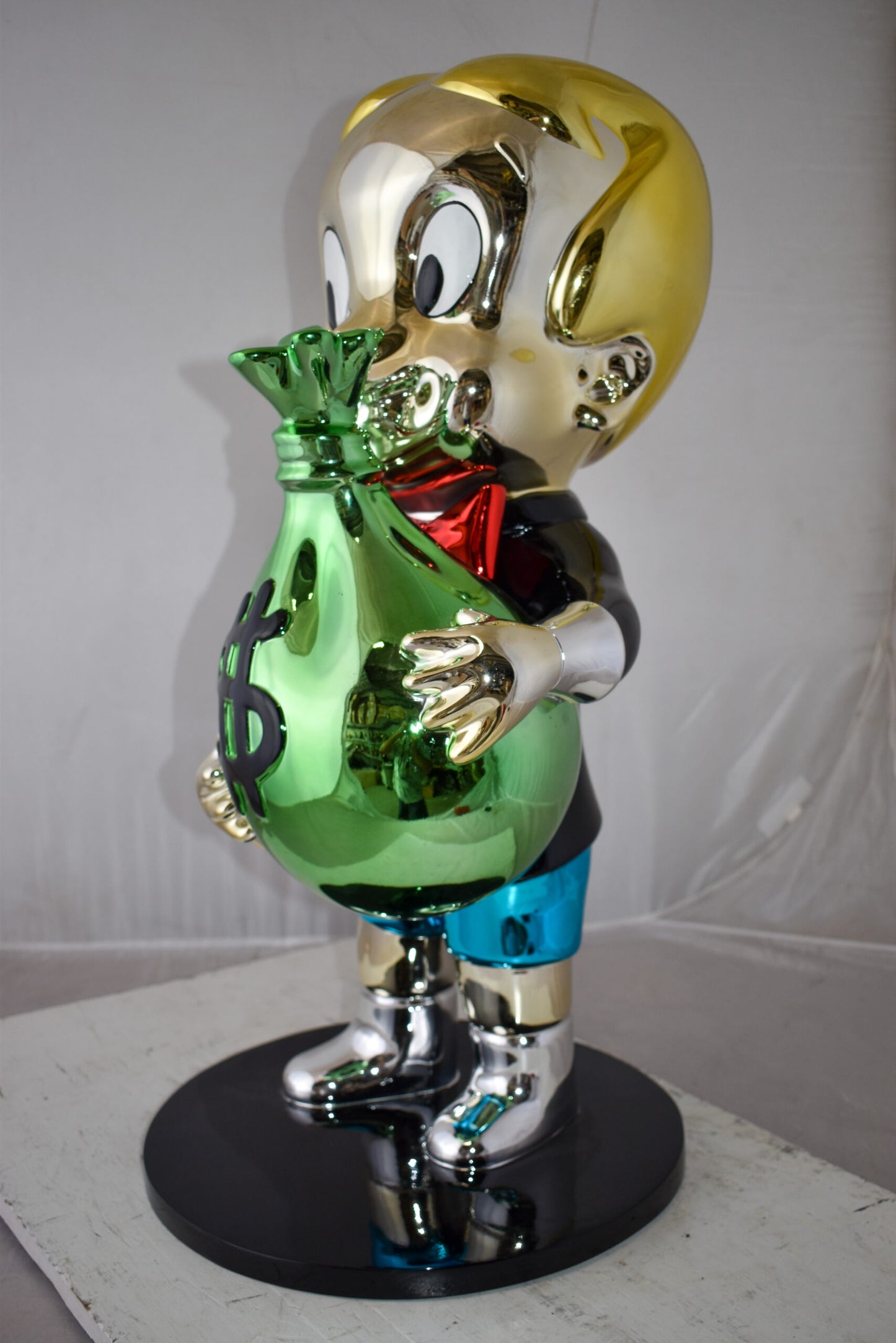 Excited Cartoon Boy Holding Money Bag Resin Statue Large Size: 16" x 16" x 32"H