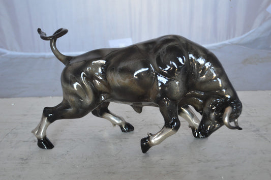 Charging Bull Bronze Statue -  Size: 15"L x 5"W x 8"H.