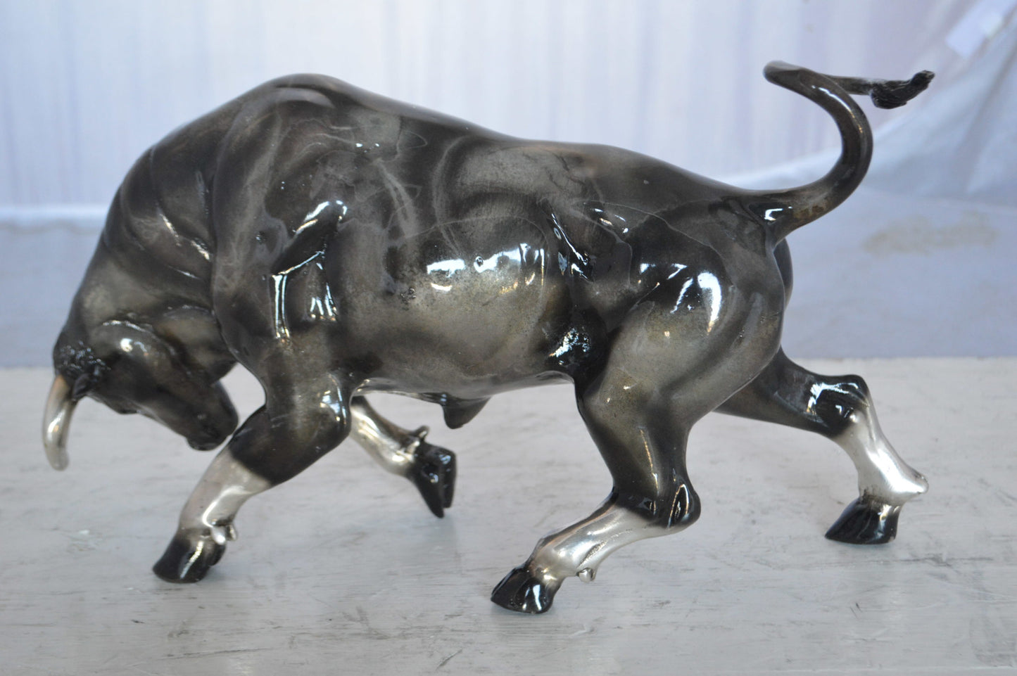Charging Bull Bronze Statue - Size: 15"L x 5"W x 8"H.