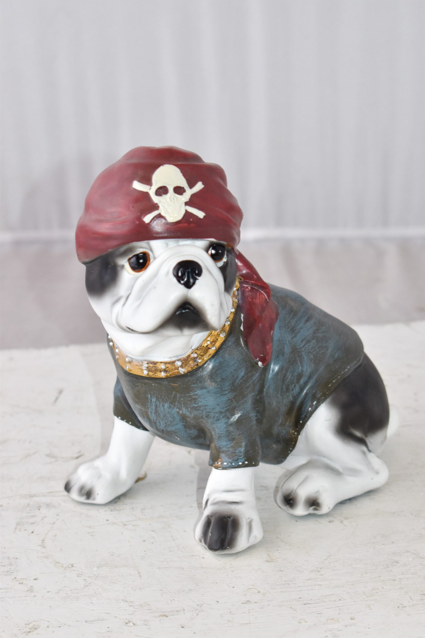 French Bulldog with A Pirate Hat Resin Statue Size: 8" x 5" x 8"H