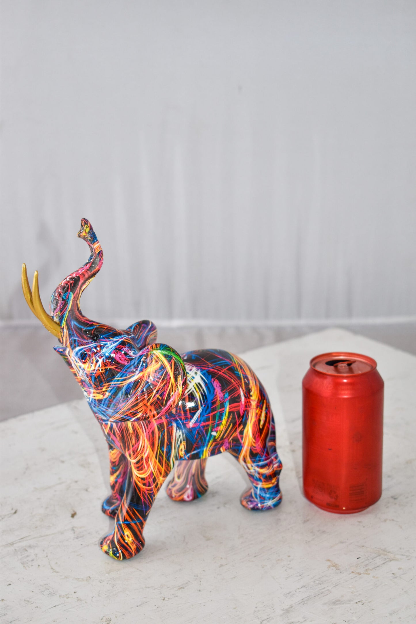 Elephant With His Trunk Up Colored Modern Resin Statue Size: 8" x 4" x 10"H