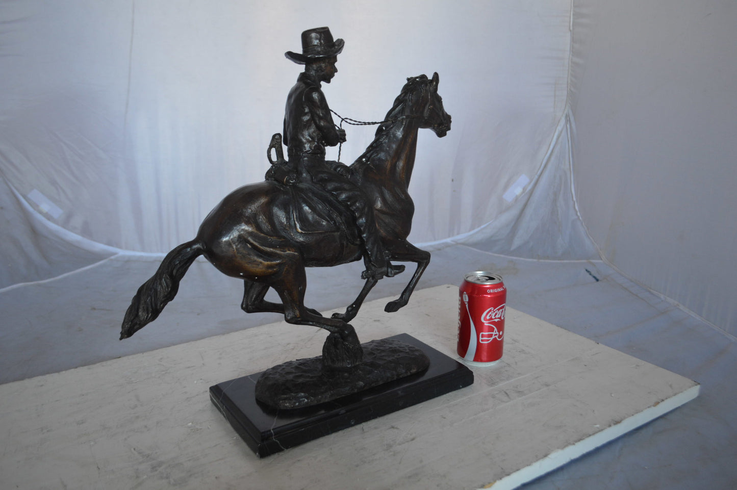 Trooper of the plains Bronze replica by Remington - Size: 17"L x 6"W x 18"H.