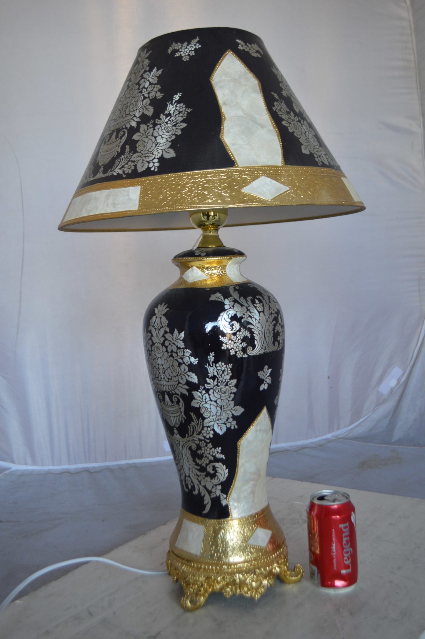 Gold and Silver lamp made of resin - Size: 18"L x 18"W x 30"H.