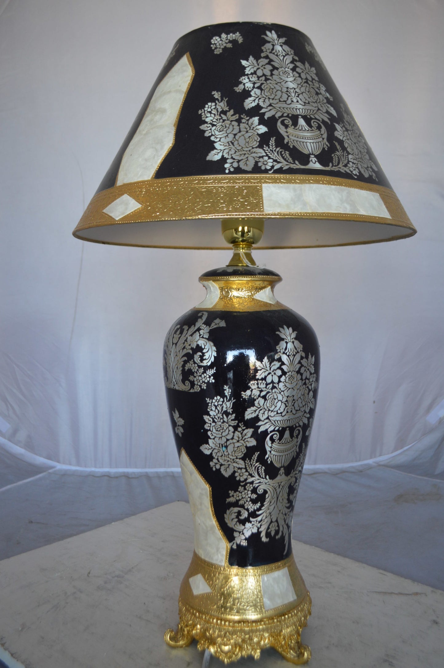 Gold and Silver lamp made of resin - Size: 18"L x 18"W x 30"H.
