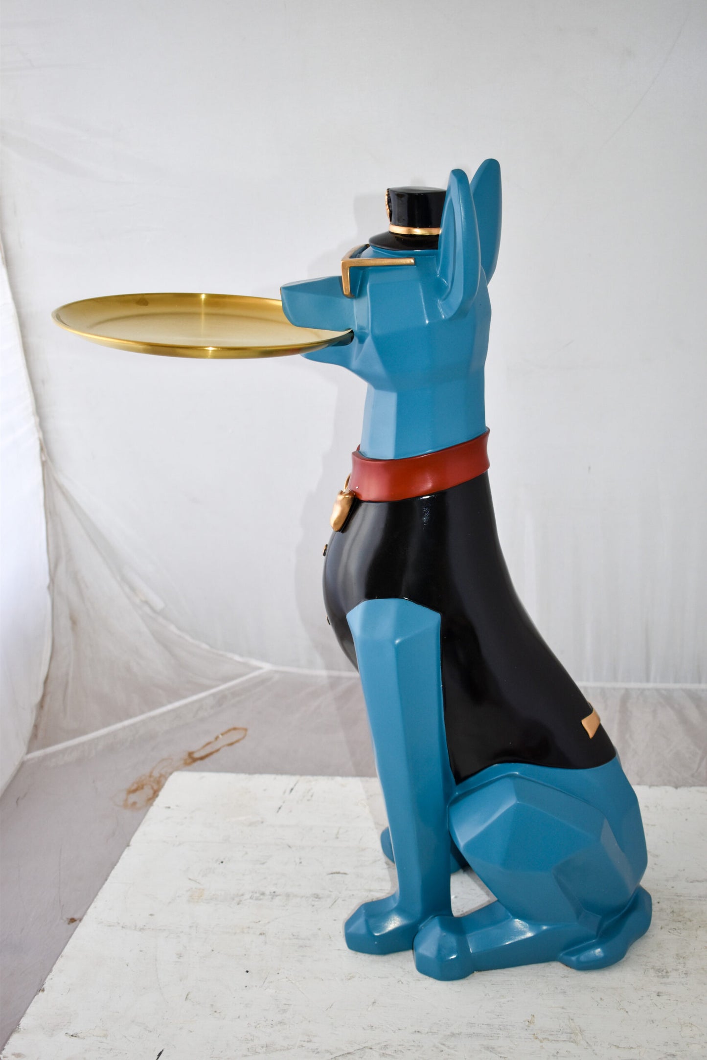 Happy Hostess Dog Resin Statue with Blue and Black Finish Size: 19" x 9" x 28"H