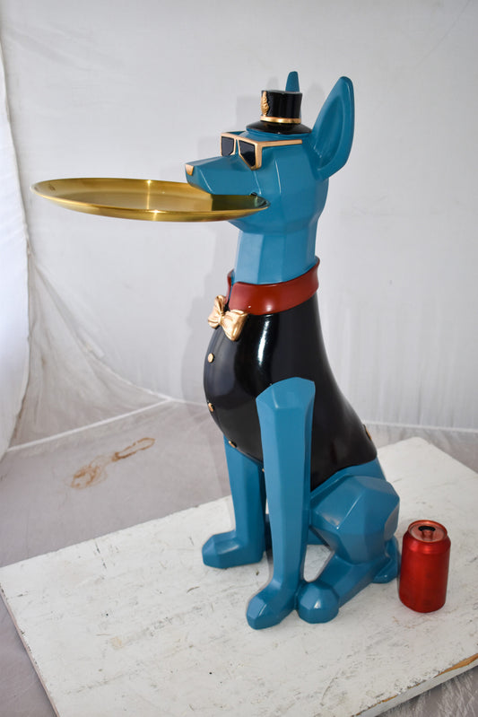 Happy Hostess Dog Resin Statue with Blue and Black Finish Size: 19" x 9" x 28"H