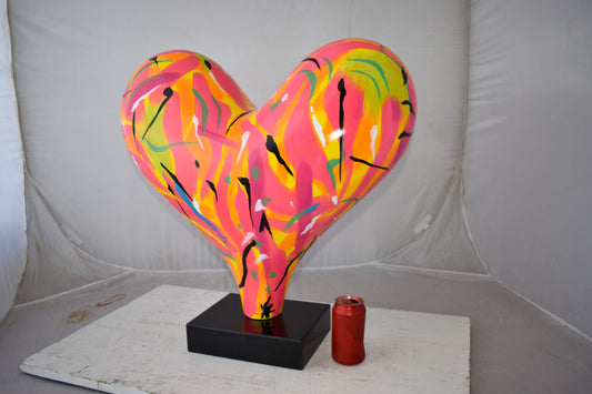 Eclectic Multicolor Heart 3D Statue on Black Base Size: 24" x 12" x 25"H