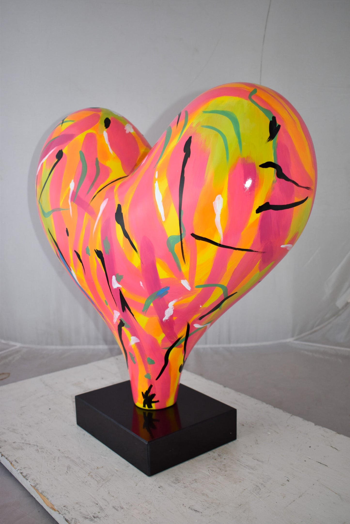 Eclectic Multicolor Heart 3D Statue on Black Base Size: 24" x 12" x 25"H