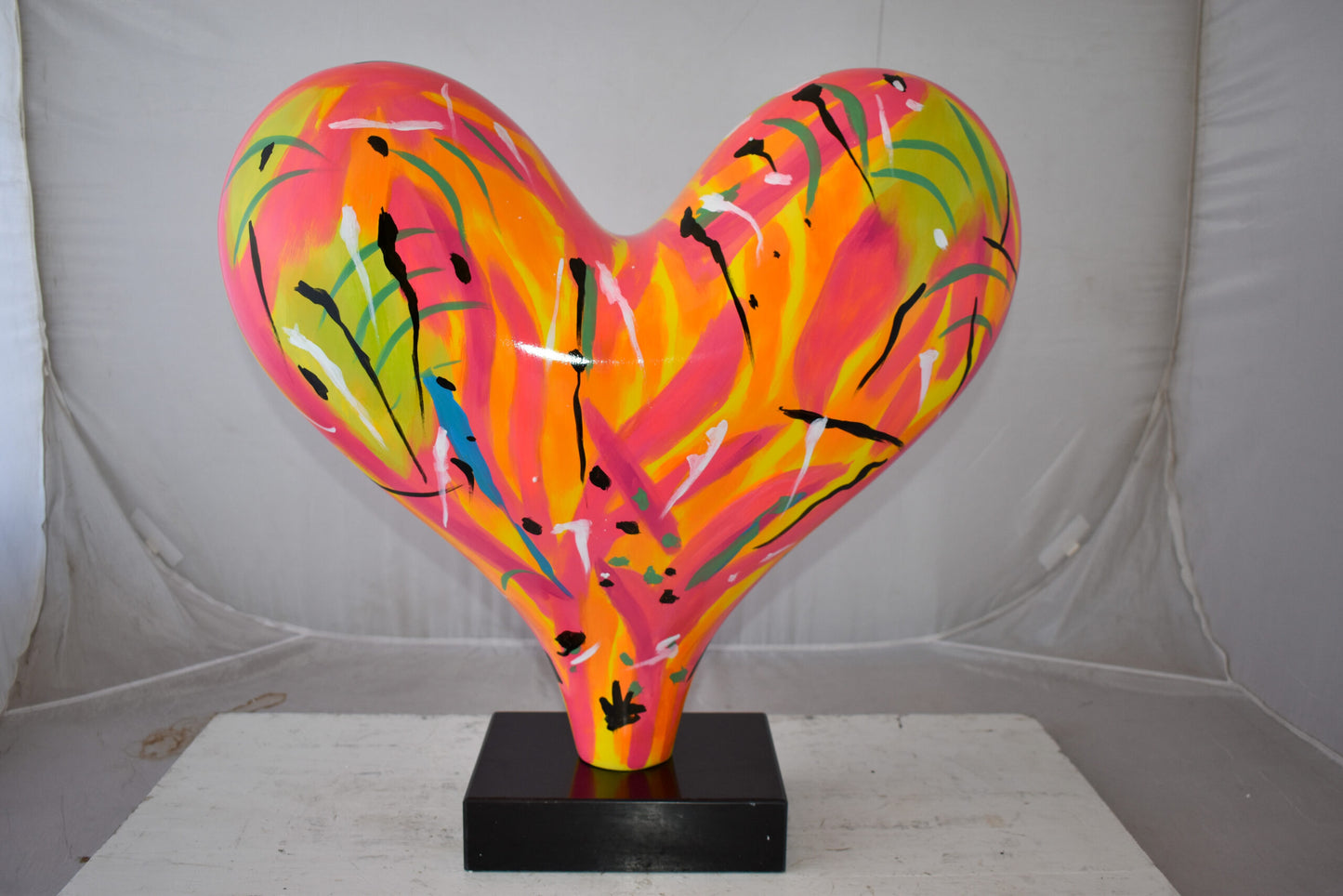 Eclectic Multicolor Heart 3D Statue on Black Base Size: 24" x 12" x 25"H