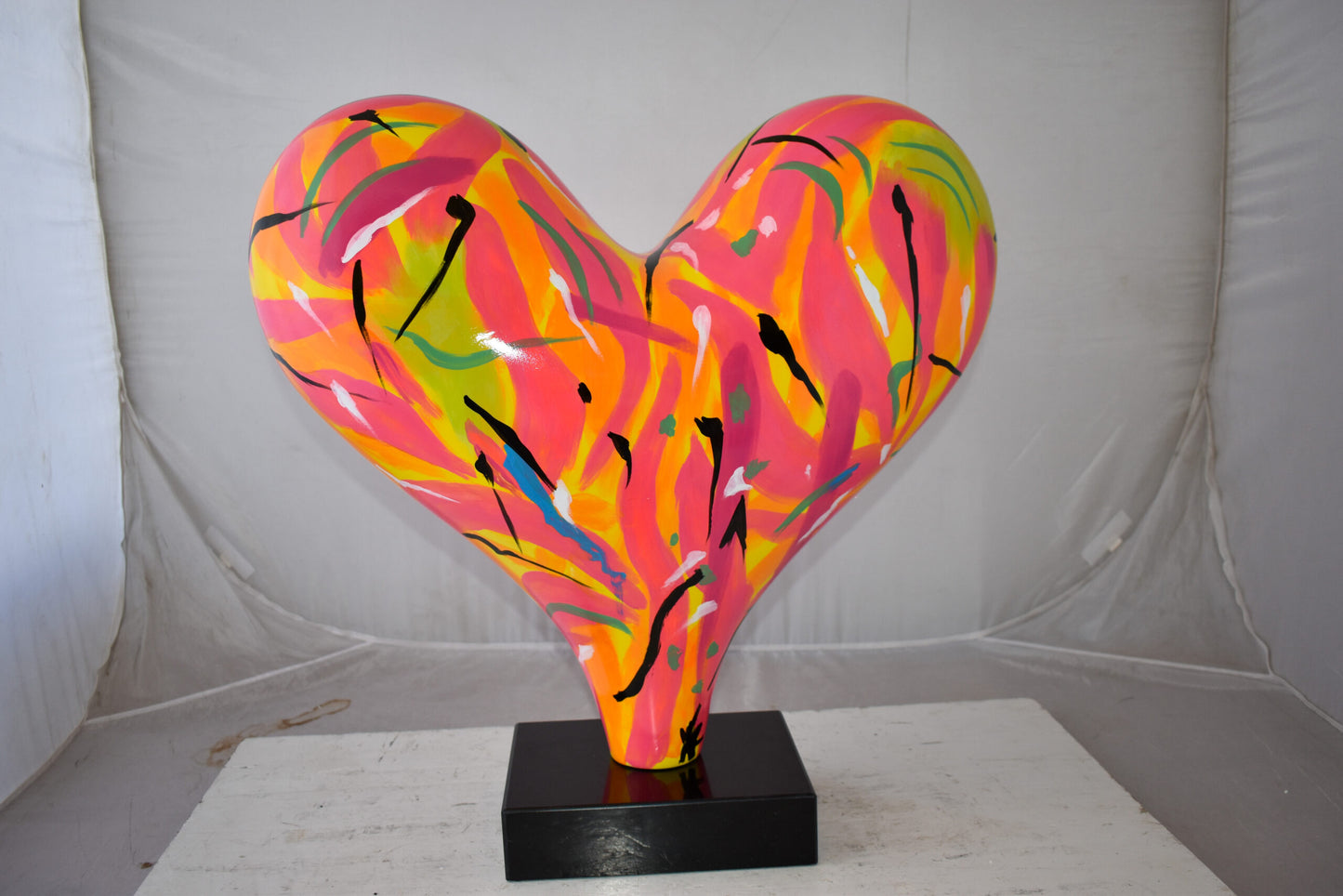 Eclectic Multicolor Heart 3D Statue on Black Base Size: 24" x 12" x 25"H