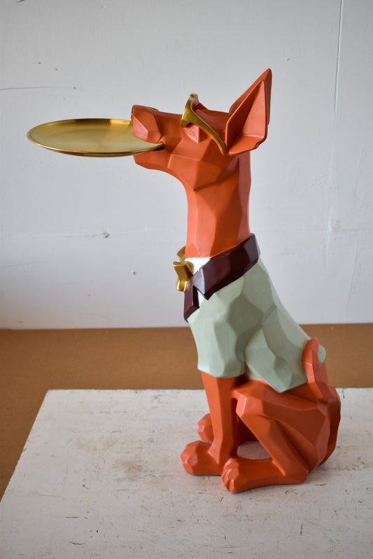 Happy Hostess Dog Resin Statue with Orange and White Finish 19" x 9" x 28"H