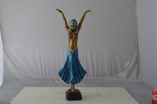 Gypsy dancer raising hands bronze statue - Size: 10"L x 6"W x 25"H.