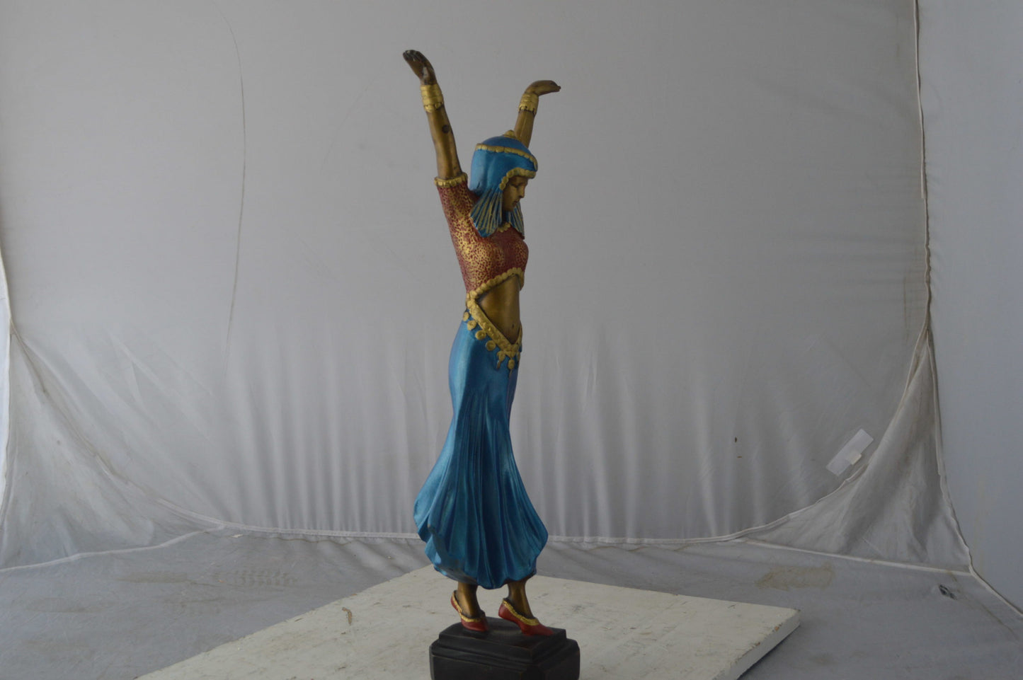 Gypsy dancer raising hands bronze statue - Size: 10"L x 6"W x 25"H.