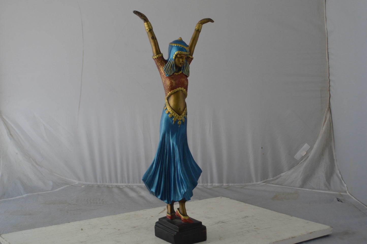 Gypsy dancer raising hands bronze statue - Size: 10"L x 6"W x 25"H.