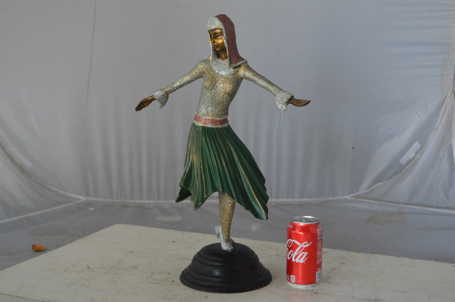 Gypsy dancer with green dress bronze statue - Size: 12"L x 9"W x 30"H.