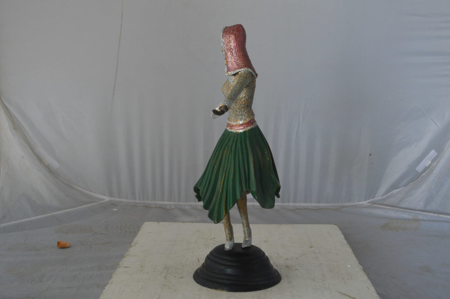 Gypsy dancer with green dress bronze statue - Size: 12"L x 9"W x 30"H.