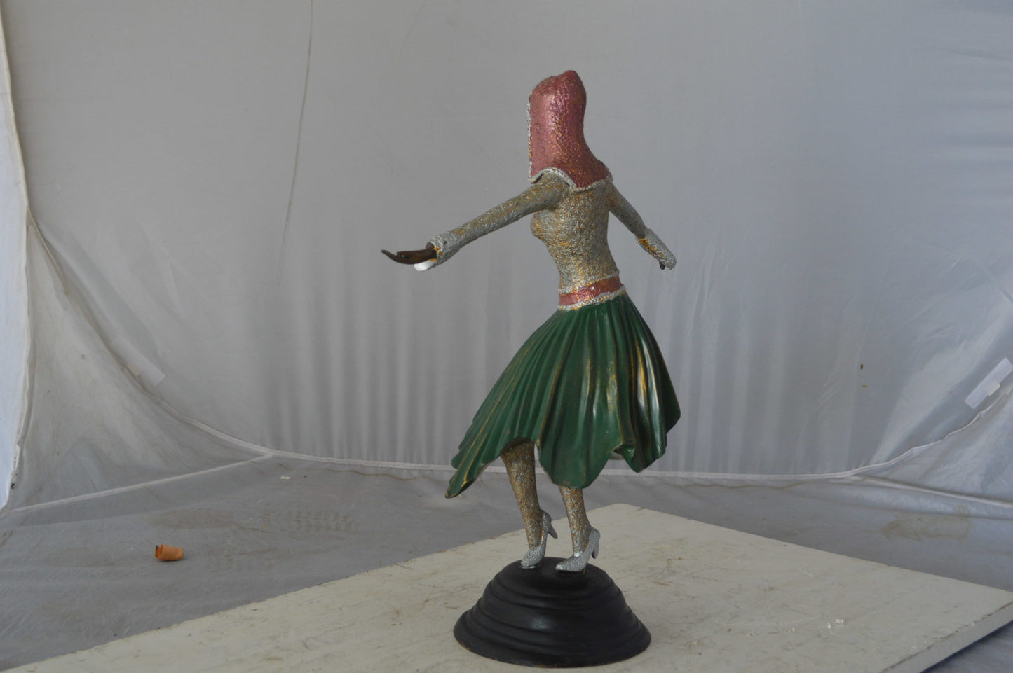 Gypsy dancer with green dress bronze statue - Size: 12"L x 9"W x 30"H.