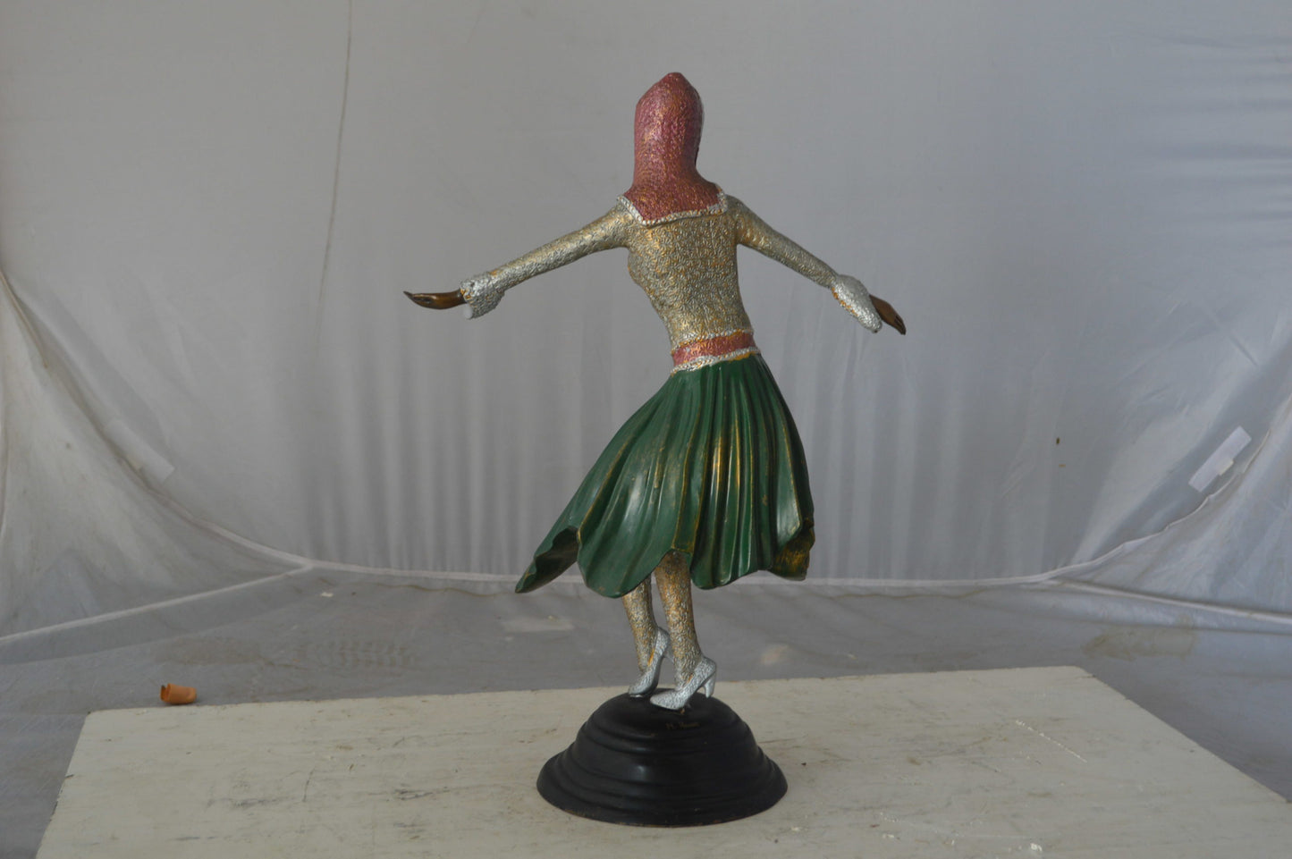 Gypsy dancer with green dress bronze statue - Size: 12"L x 9"W x 30"H.