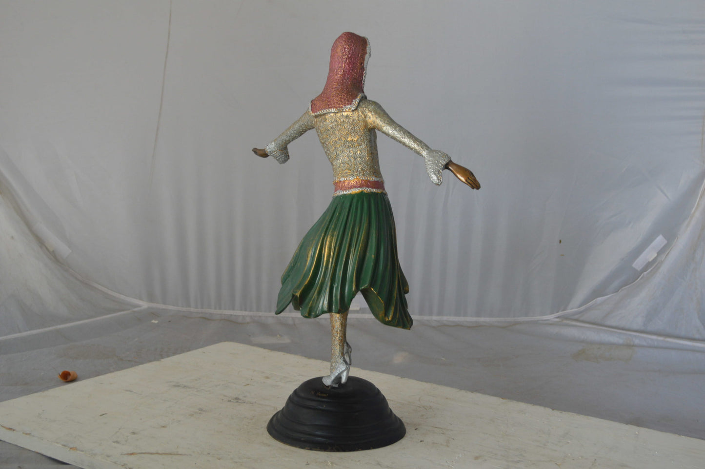 Gypsy dancer with green dress bronze statue - Size: 12"L x 9"W x 30"H.