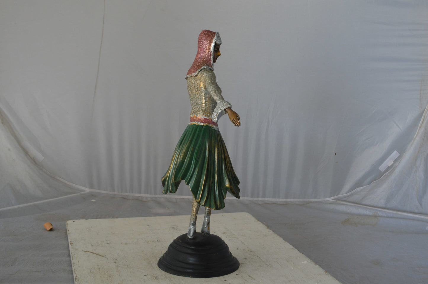 Gypsy dancer with green dress bronze statue - Size: 12"L x 9"W x 30"H.