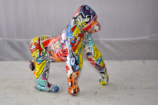 Graffiti Painted Gorilla Made of Modern Resin Statue Size: 6" x 11" x 11"H