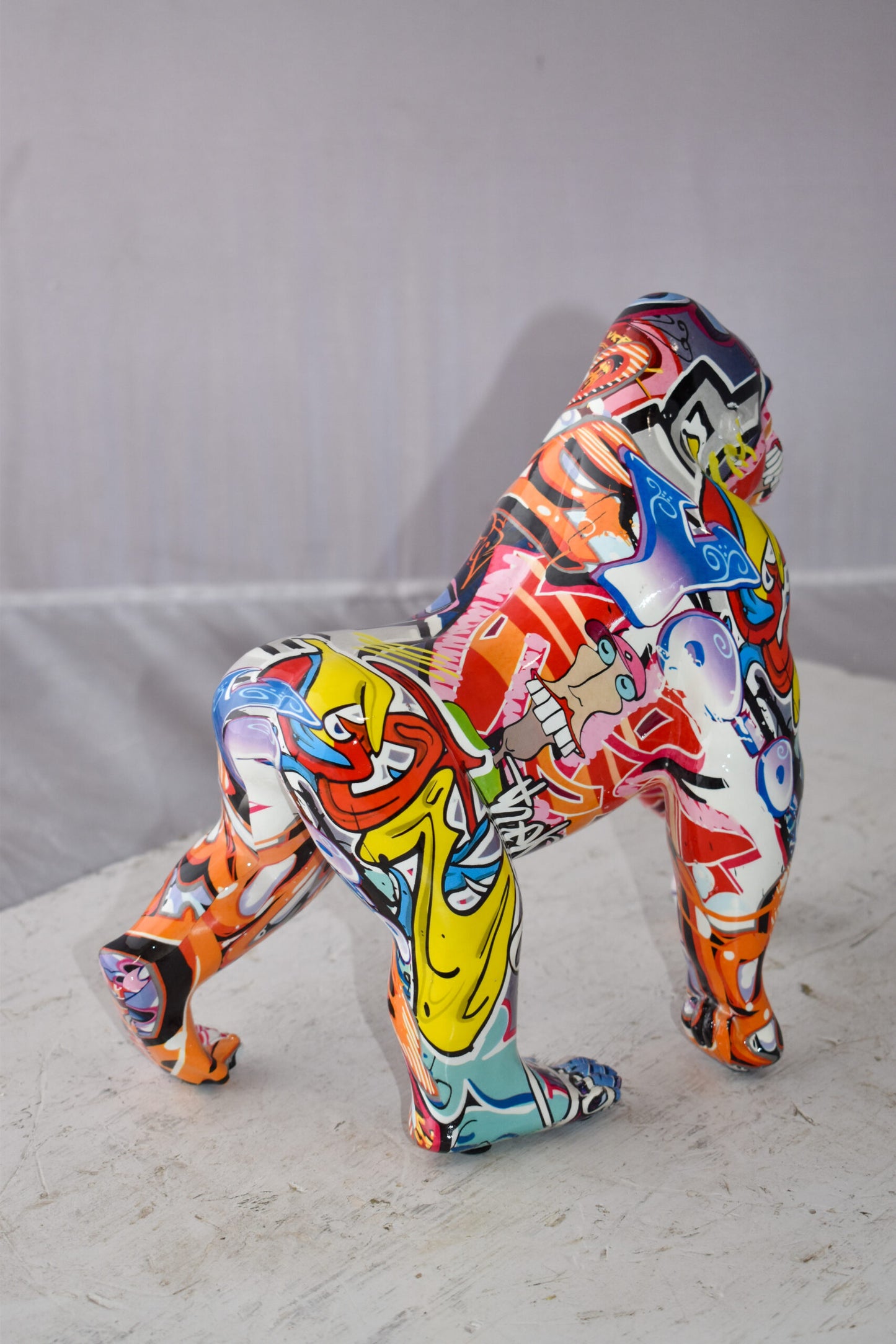 Graffiti Painted Gorilla Made of Modern Resin Statue Size: 6" x 11" x 11"H
