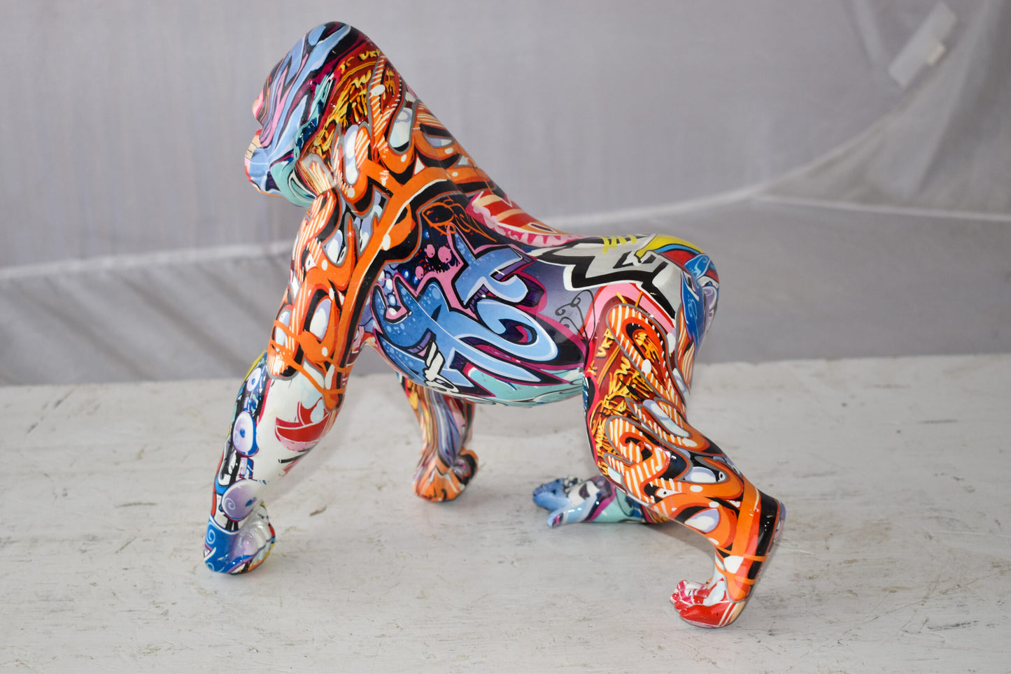 Graffiti Painted Gorilla Made of Modern Resin Statue Size: 6" x 11" x 11"H