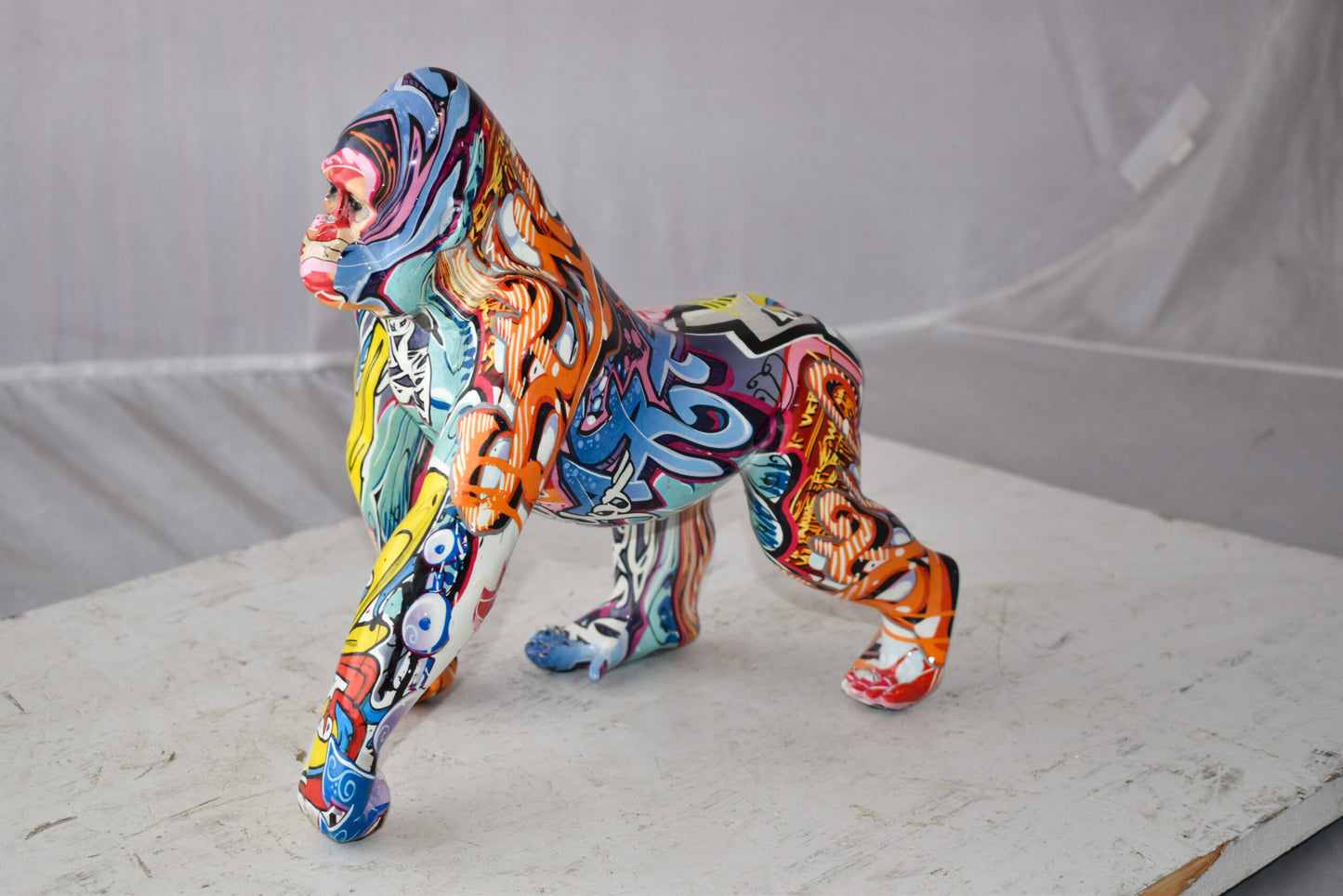 Graffiti Painted Gorilla Made of Modern Resin Statue Size: 6" x 11" x 11"H