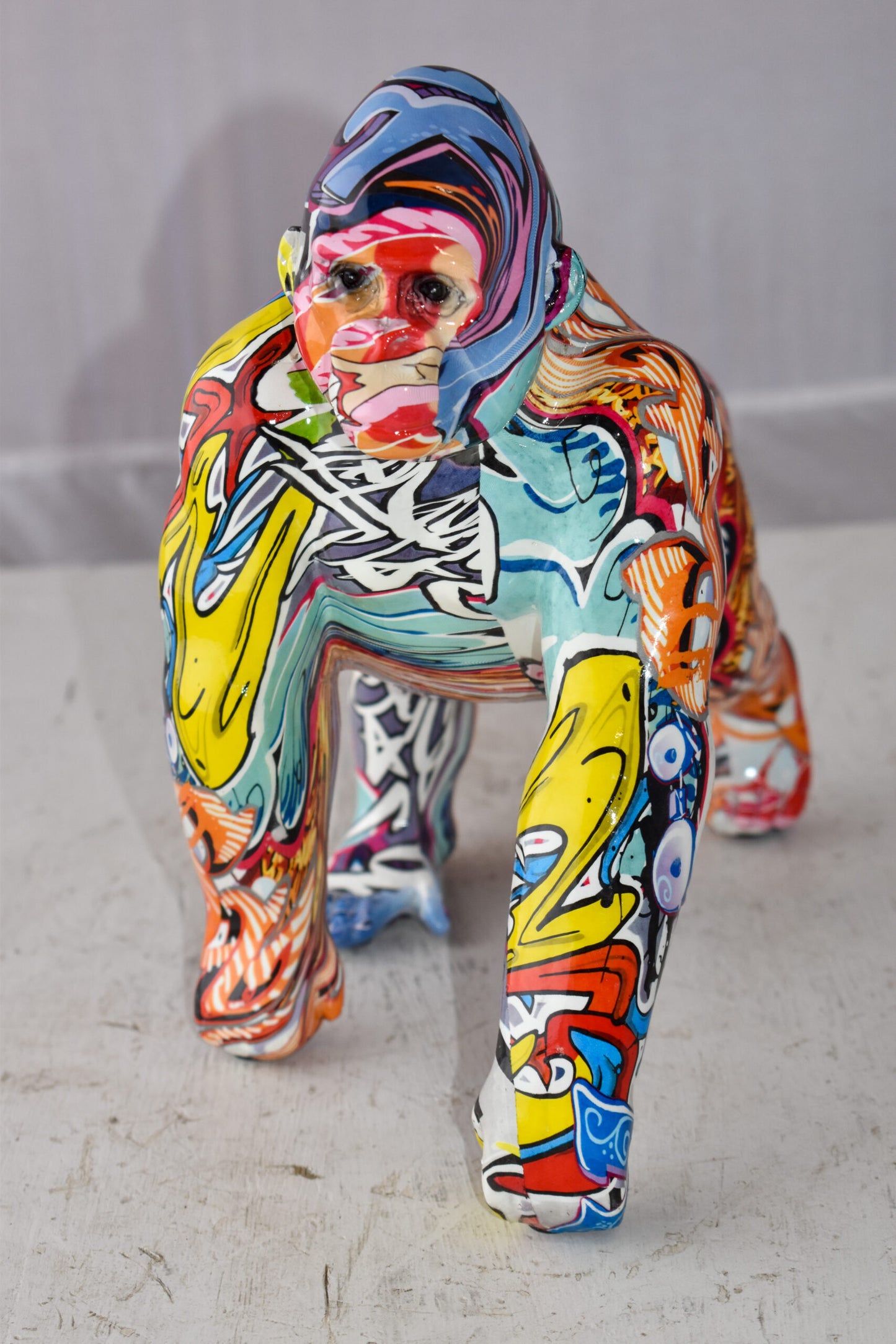 Graffiti Painted Gorilla Made of Modern Resin Statue Size: 6" x 11" x 11"H